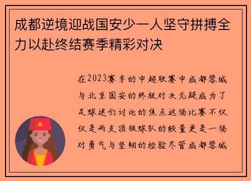 成都逆境迎战国安少一人坚守拼搏全力以赴终结赛季精彩对决
